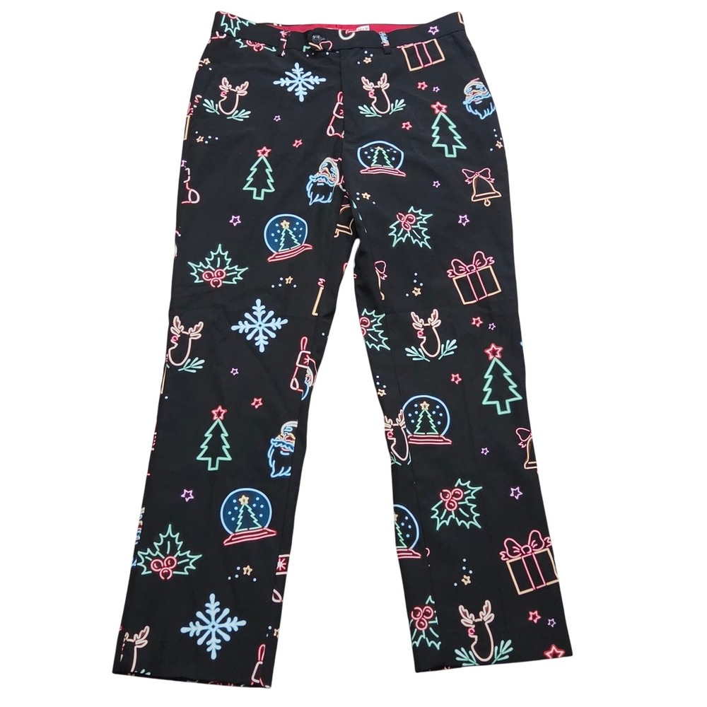 Shinesty Mens 32x31 Christmas Holiday Trousers Black Festive Neon Print Ugly